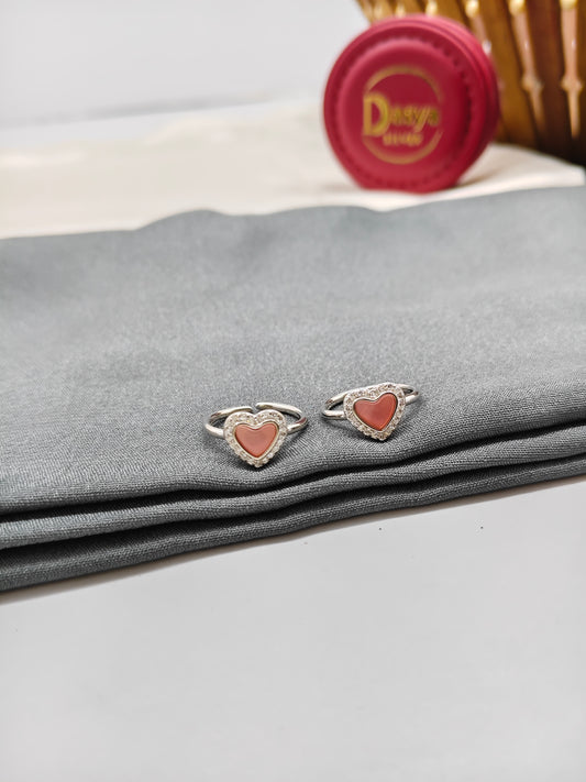 925 Silver Pink MOP With White Stone Heart Design Toe Rings