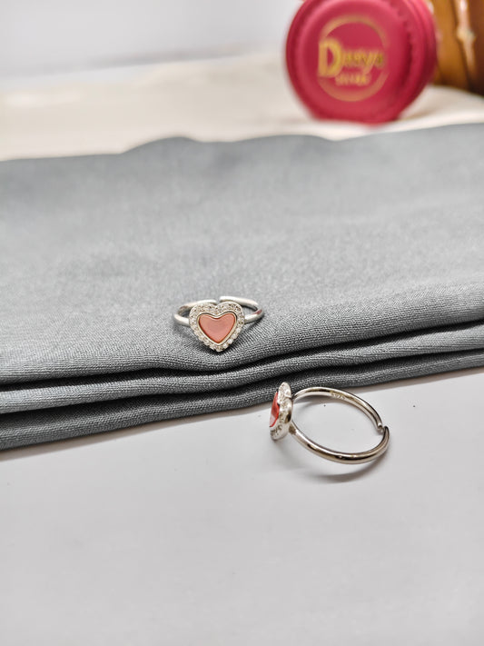 925 Silver Pink MOP With White Stone Heart Design Toe Rings