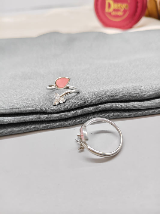 925 Silver Pink Enamel With White Stone Tilak Design Toe Rings