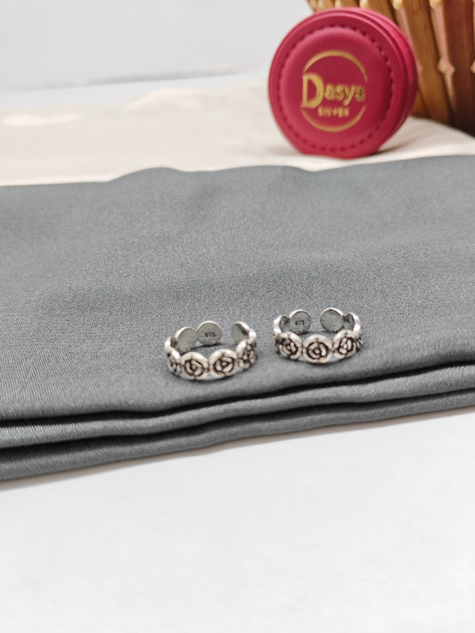 925 Silver Oxidized  Design Rose Flower Toe Rings