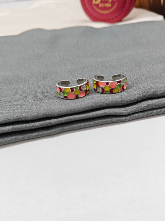 925 Silver Multiple Enamel Colour Design Toe Rings