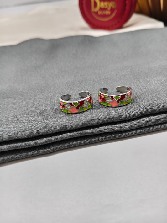 925 Silver Multiple Enamel Colour With White Stone Design Toe Rings