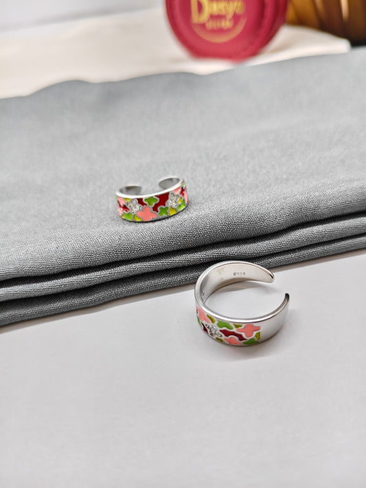 925 Silver Multiple Enamel Colour With White Stone Design Toe Rings