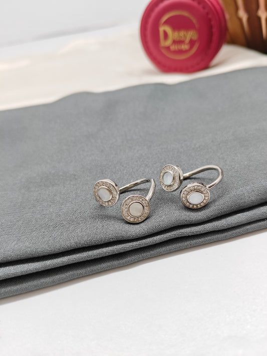 925 Silver MOP With White Stone Double Round Design Toe Rings