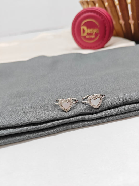 925 Silver MOP With White Stone Heart Design Toe Rings