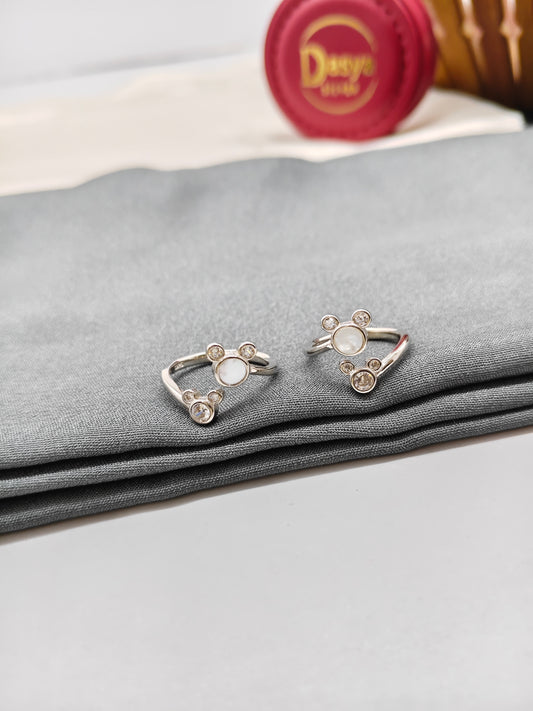 925 Silver MOP With White Stone Micky Design Toe Rings