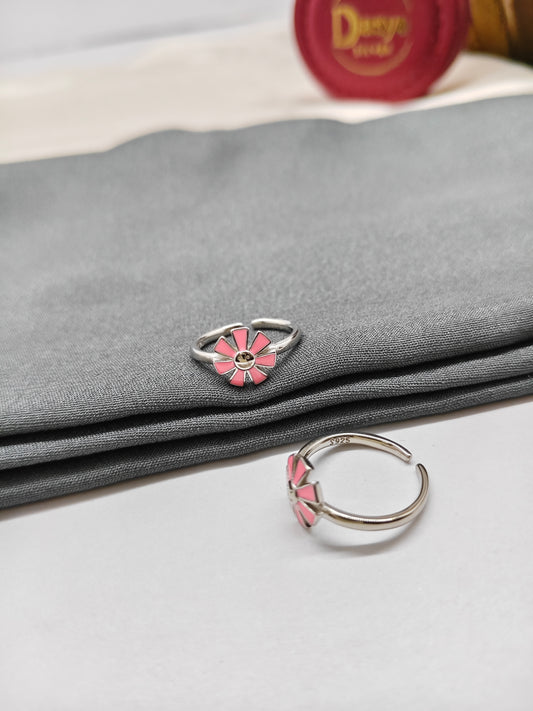 925 Silver Pink Enamel Colour Flower Design Toe Rings