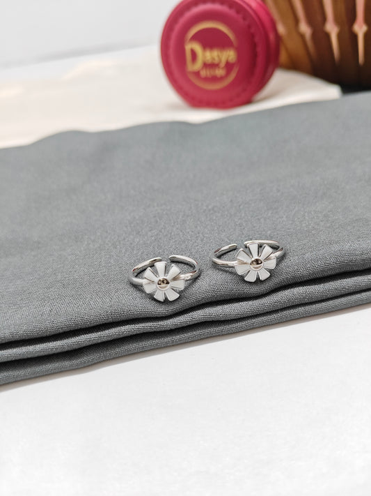 925 Silver White Enamel Colour Flower Design Toe Rings
