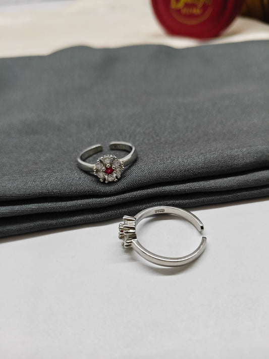 925 Silver Ruby With White Stone Round Design Toe Rings