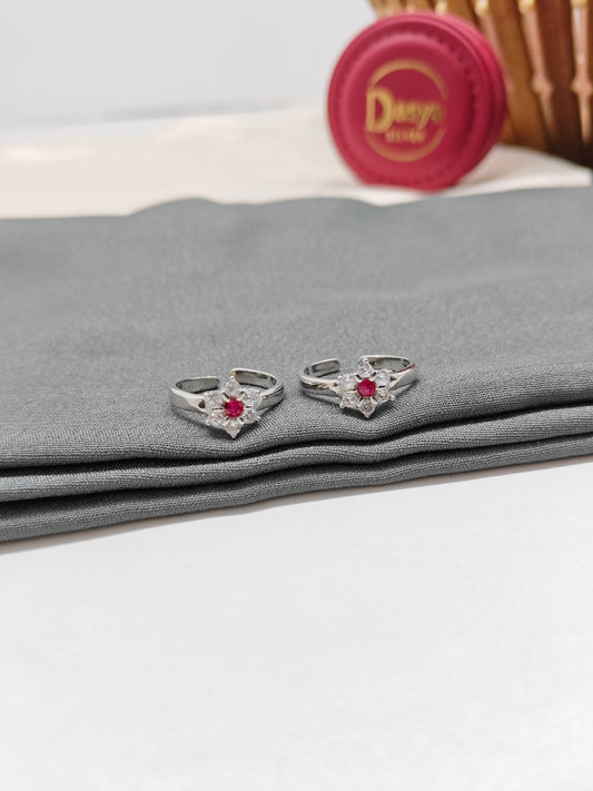925 Silver Ruby With White Stone Star Design Toe Rings