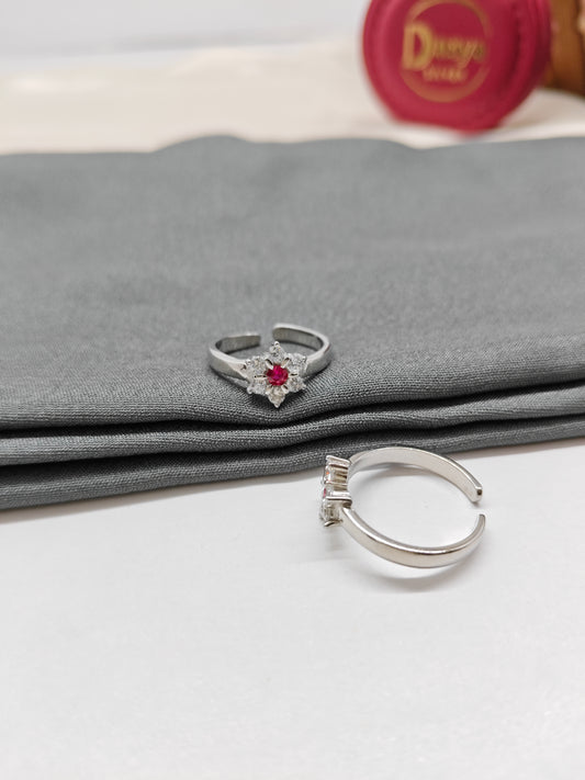 925 Silver Ruby With White Stone Star Design Toe Rings