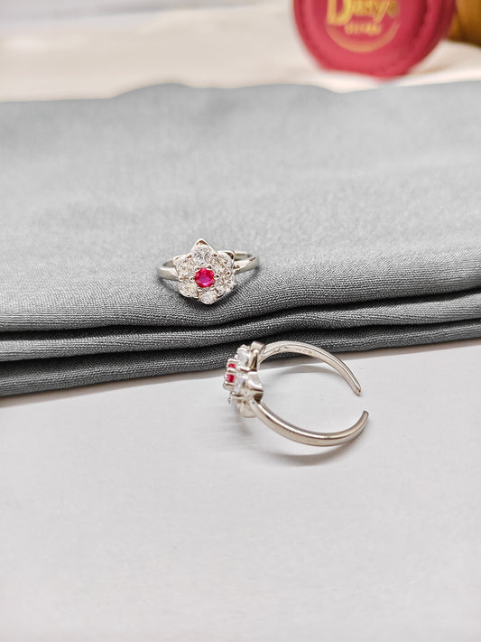 925 Silver Ruby With White Stone Double Star Design Toe Rings