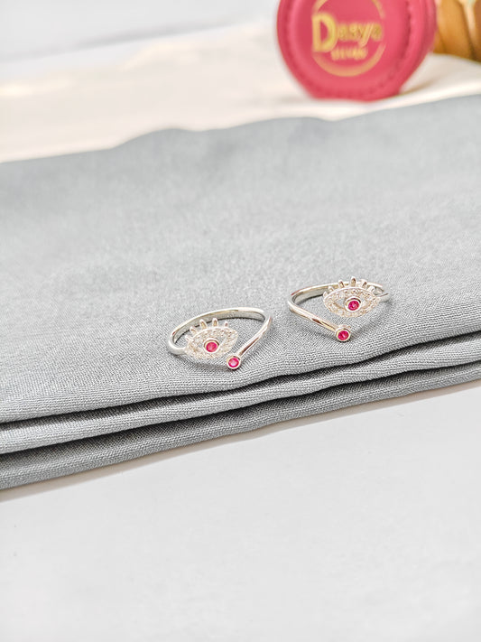 925 Silver Ruby With White Stone Eye Design Toe Rings