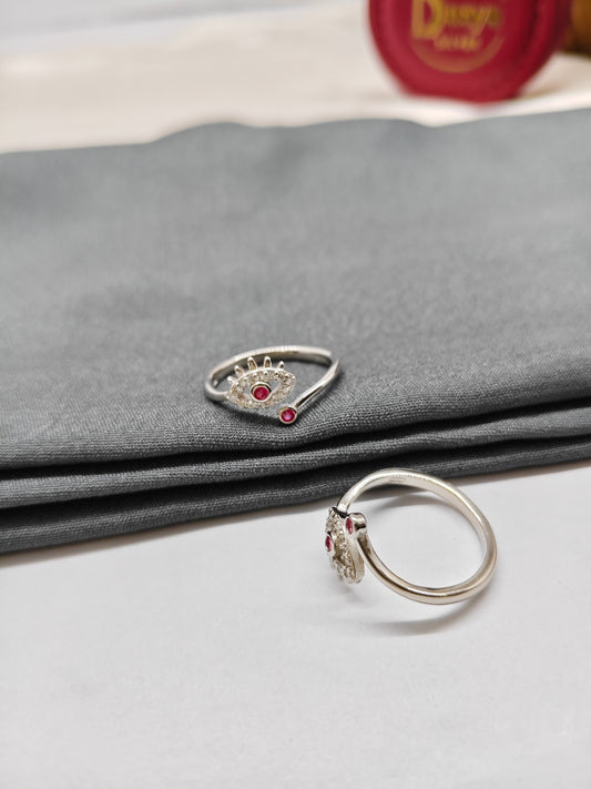 925 Silver Ruby With White Stone Eye Design Toe Rings