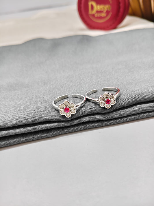925 Silver Ruby With White Stone Big Star Design Toe Rings