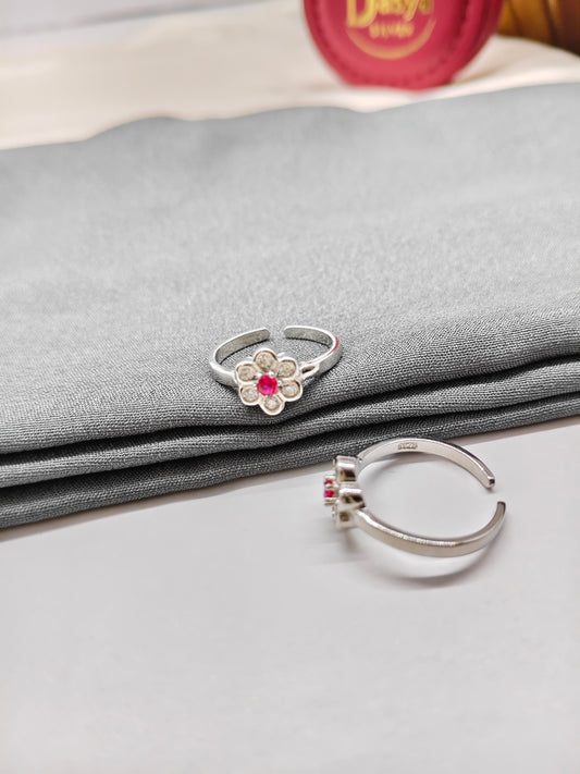 925 Silver Ruby With White Stone Big Star Design Toe Rings