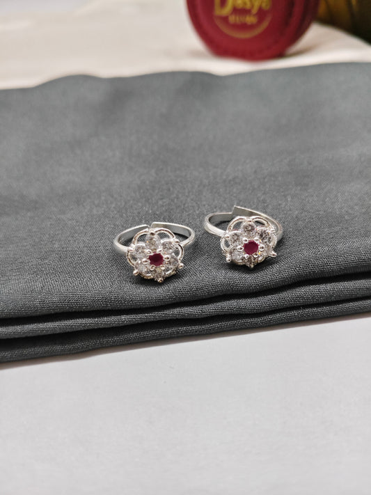 925 Silver Ruby With White Stone Round Star Design Toe Rings