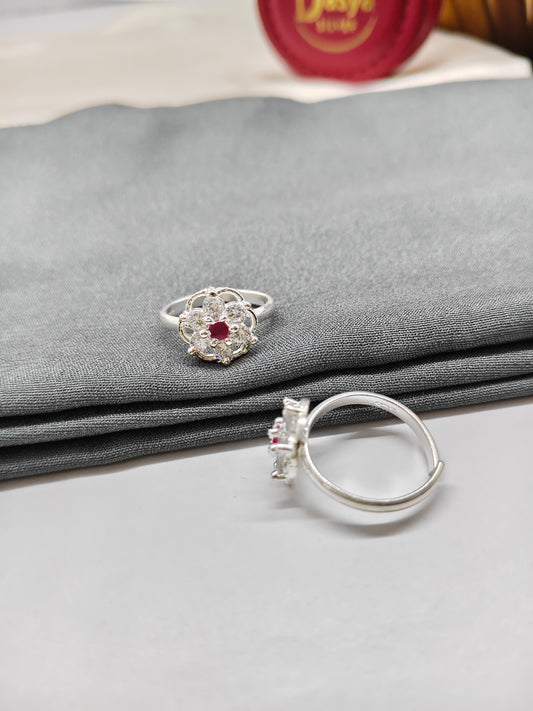 925 Silver Ruby With White Stone Round Star Design Toe Rings