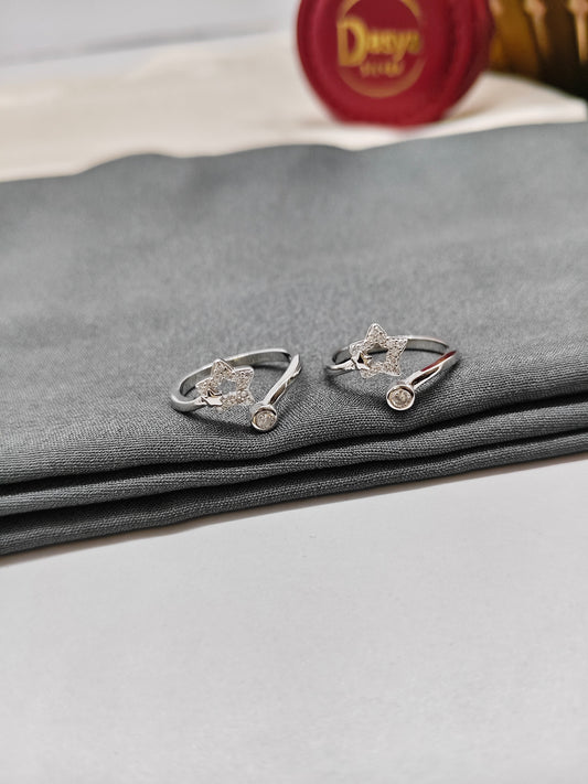 925 Silver White Stone Half Star Design Toe Rings