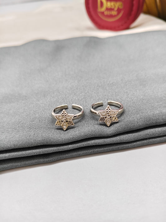 925 Silver White Stone Star Design Toe Rings