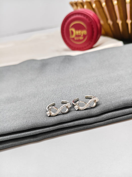 925 Silver Infinity With 2 White Stone Design Toe Rings