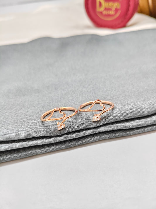 925 Silver Rose Gold Colour Heart With Arrow Design Toe Rings