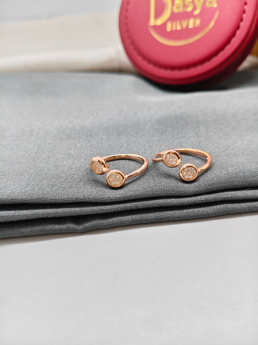 925 Silver Rose Gold Colour Double Round Design Toe Rings