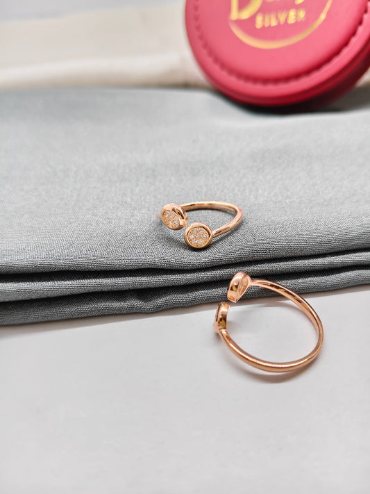 925 Silver Rose Gold Colour Double Round Design Toe Rings