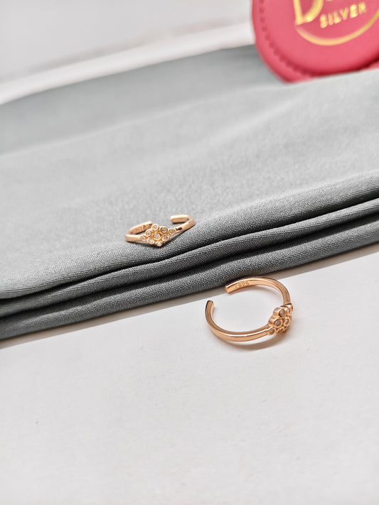 925 Silver Rose Gold Colour 7 Stone Design Toe Rings