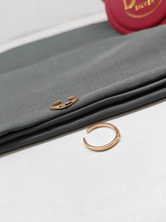 925 Silver Rose Gold Colour Single White Stone Design Toe Rings