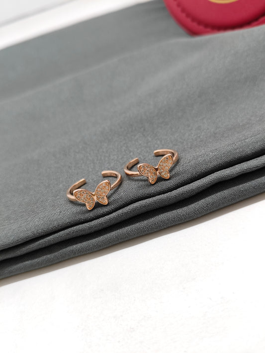 925 Silver Rose Gold Colour Butterfly Design Toe Rings