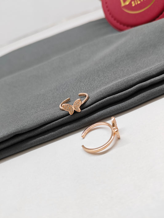 925 Silver Rose Gold Colour Butterfly Design Toe Rings