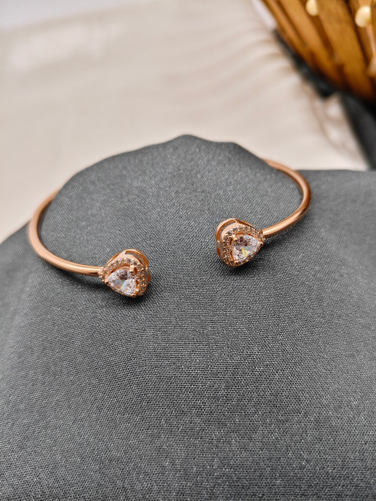 925 Silver Rose Gold Colour Double Heart Design Kada