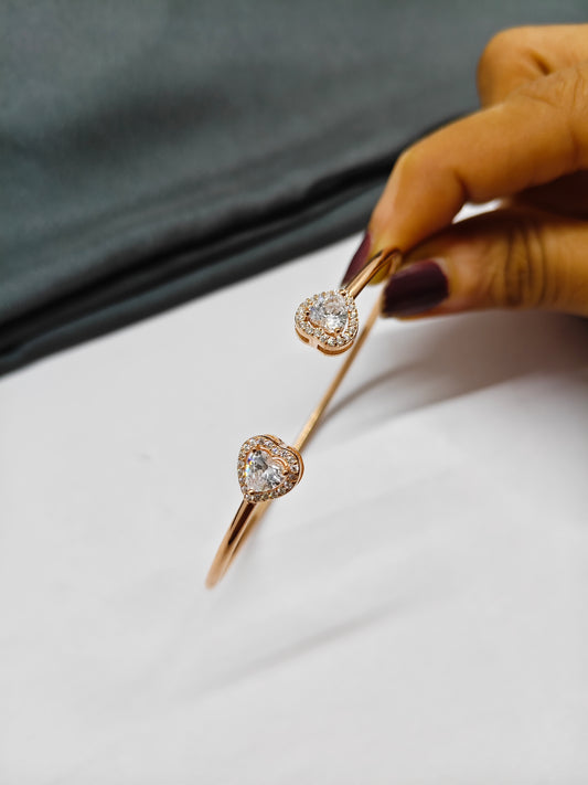 925 Silver Rose Gold Colour Double Heart Design Kada