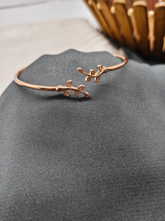 925 Silver Rose Gold Colour Double Leaf Design Kada