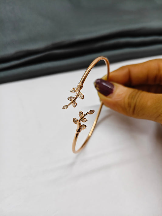925 Silver Rose Gold Colour Double Leaf Design Kada
