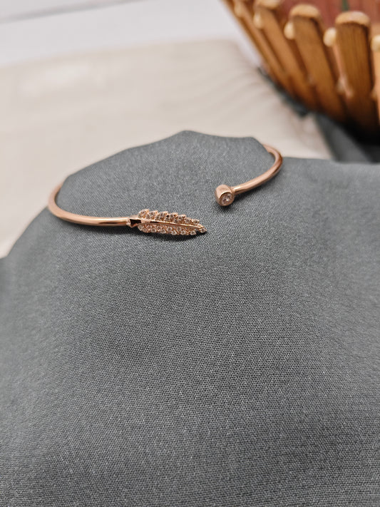 925 Silver Rose Gold Colour Single Leaf Design Kada