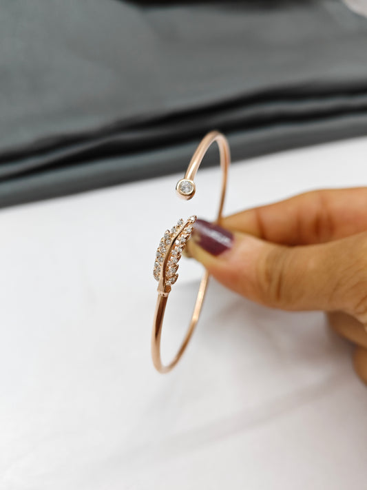 925 Silver Rose Gold Colour Single Leaf Design Kada