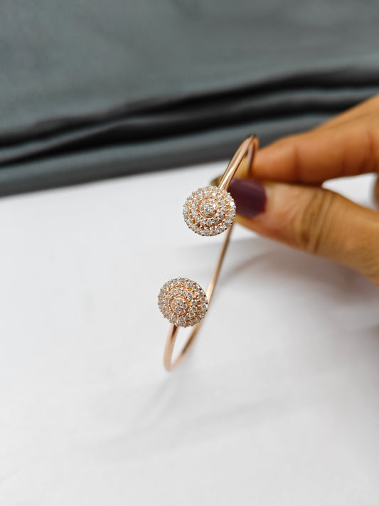 925 Silver Rose Gold Colour Multiple White Stone Round Design Kada