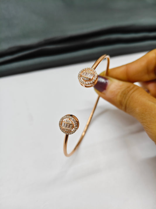 925 Silver Rose Gold Colour White Stone Design Kada