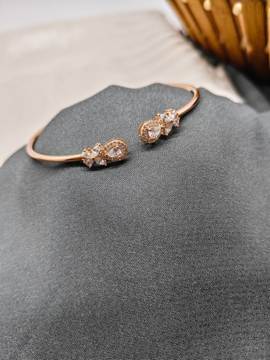925 Silver Rose Gold Colour Oval White Stone Design Kada