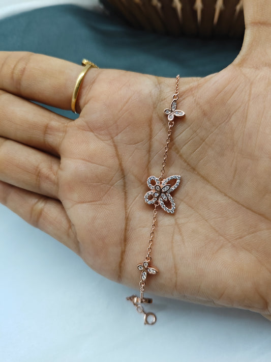 925 Silver Rose Gold Colour Butterfly Design Bracelet