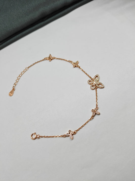 925 Silver Rose Gold Colour Butterfly Design Bracelet
