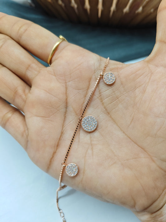 925 Silver Rose Gold Colour Round Hanging Design Bracelet