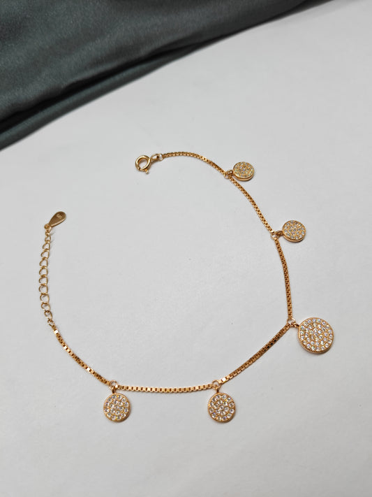 925 Silver Rose Gold Colour Round Hanging Design Bracelet
