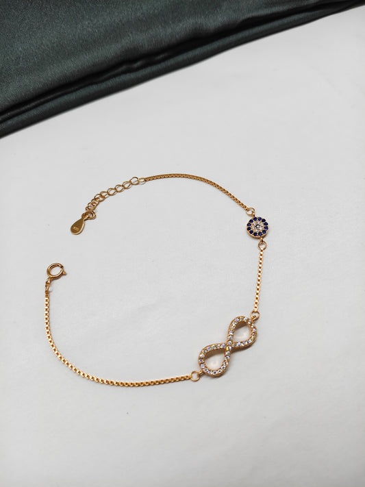 925 Silver Rose Gold Colour Evil Eye With Infinity Design Bracelet