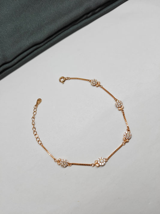 925 Silver Rose Gold Colour Flower Design Bracelet
