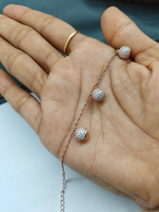 925 Silver Rose Gold Colour Balls Hanging Design Bracelet