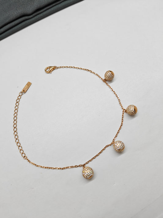 925 Silver Rose Gold Colour Balls Hanging Design Bracelet