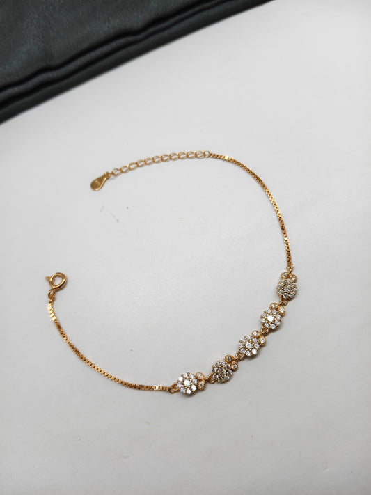 925 Silver Rose Gold Colour 5 Flower Design Bracelet